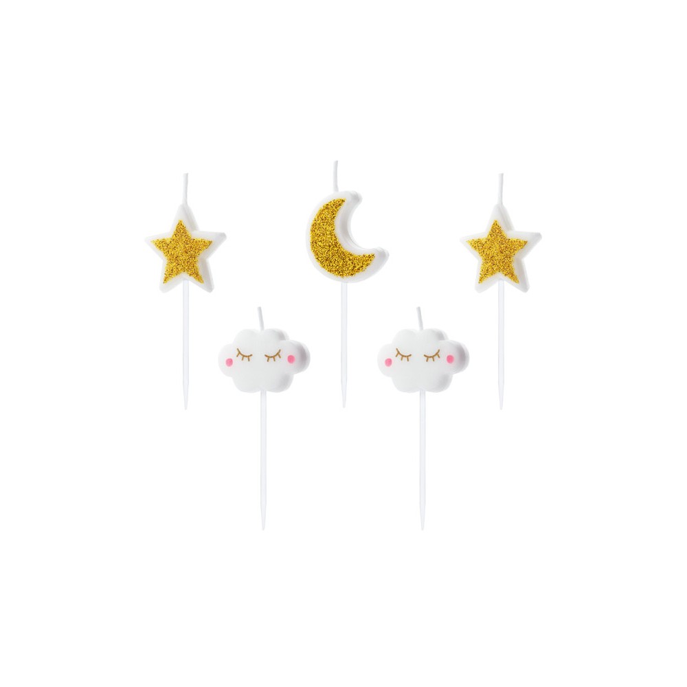 Birthday candles Little Star - white and gold, 5 pcs.