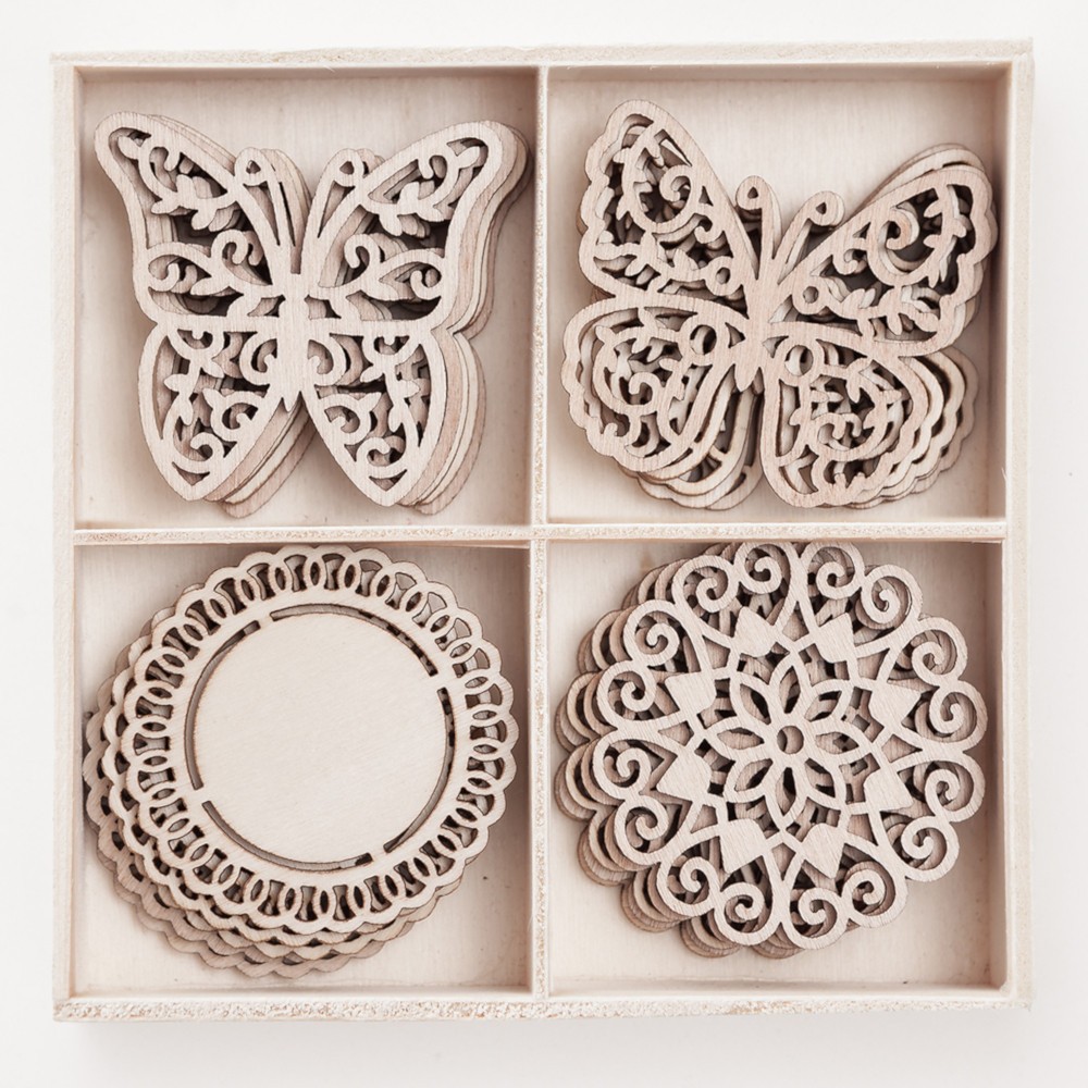 Kształty z drewna - DpCraft - Dekory i motyle, 20 szt.