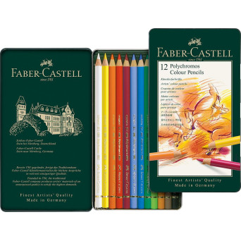 Zestaw kredek Polychromos w kasecie metalowej - Faber-Castell - 12 kolorów