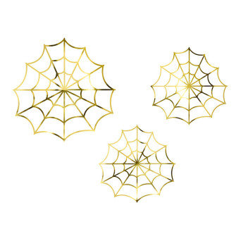 Paper decoration Spiderwebs - gold, 3 pcs.