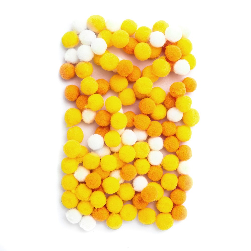 Assorted poliester pompoms - yellow, 1 cm, 120 pcs.
