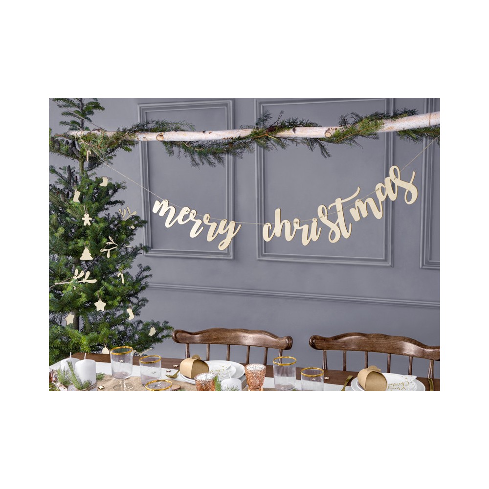 Merry Christmas wooden banner - 17 x 87 cm