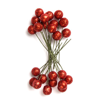 Red Glitter Holly Berries 1,2 cm, 24 pcs
