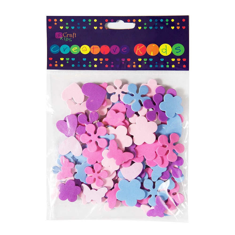 Naklejki z pianki - DpCraft - Serca, kwiaty, motyle, 100 szt.