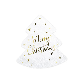 Serwetki choinka Merry Christmas - biało-złote, 20 szt.