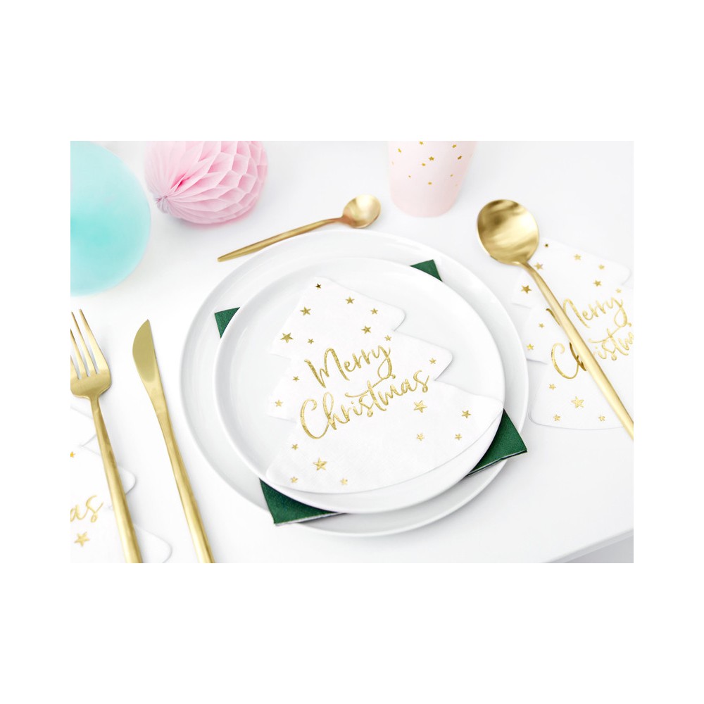 Christmas tree napkins - white and gold, 20 pcs.