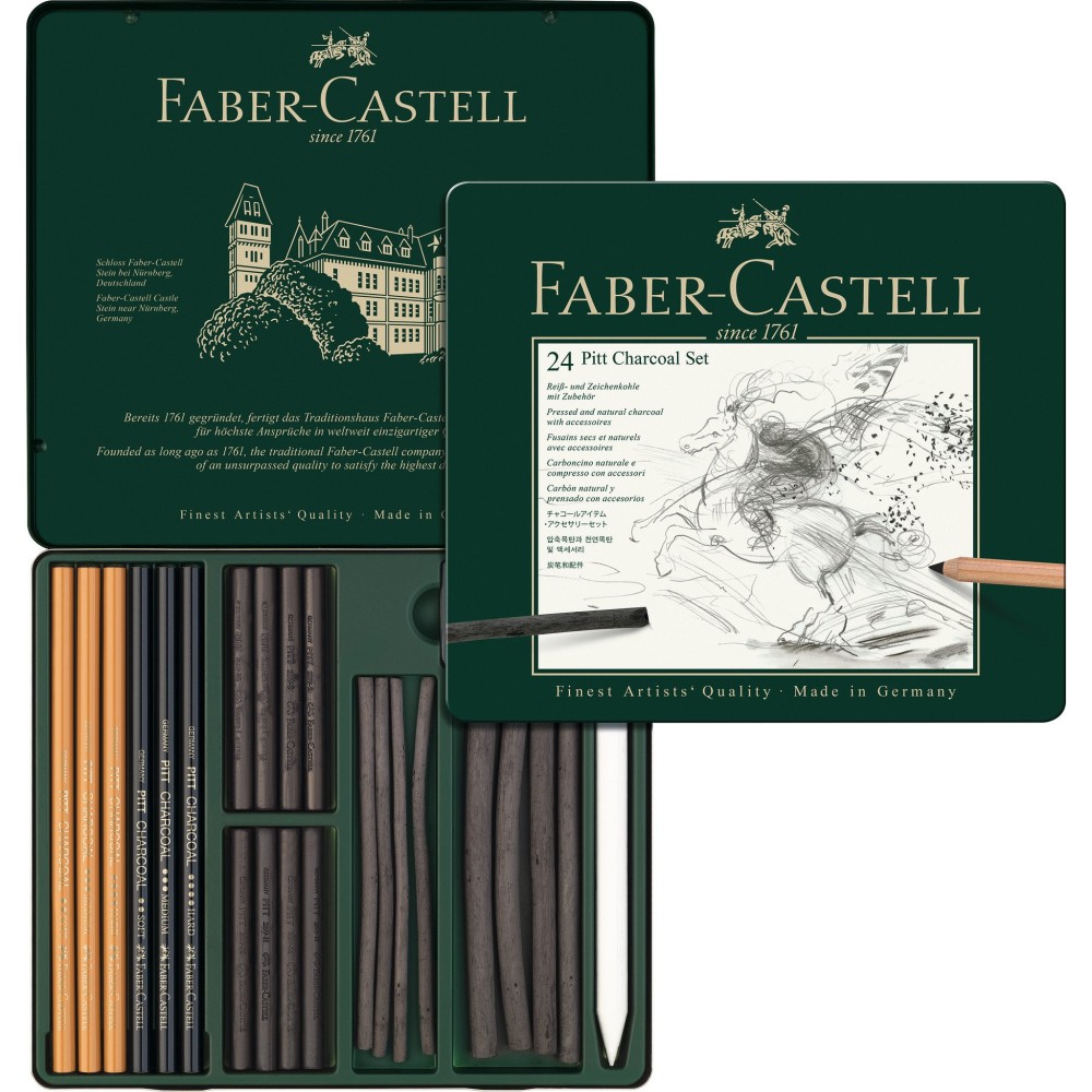 Pitt Charcoal Set in metal tin - Faber-Castell - 24 pcs.