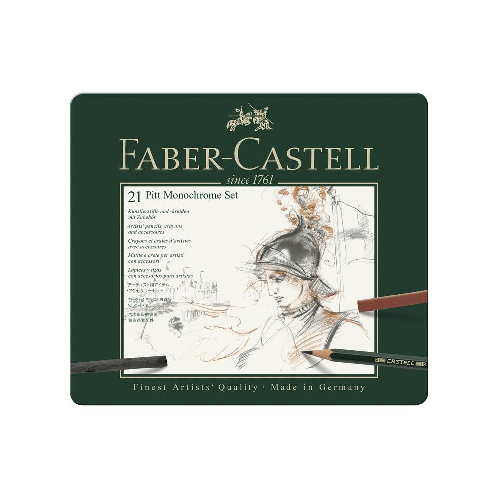 Zestaw rysunkowy Pitt Monochrome w kasecie metalowej - Faber-Castell - 21 szt.