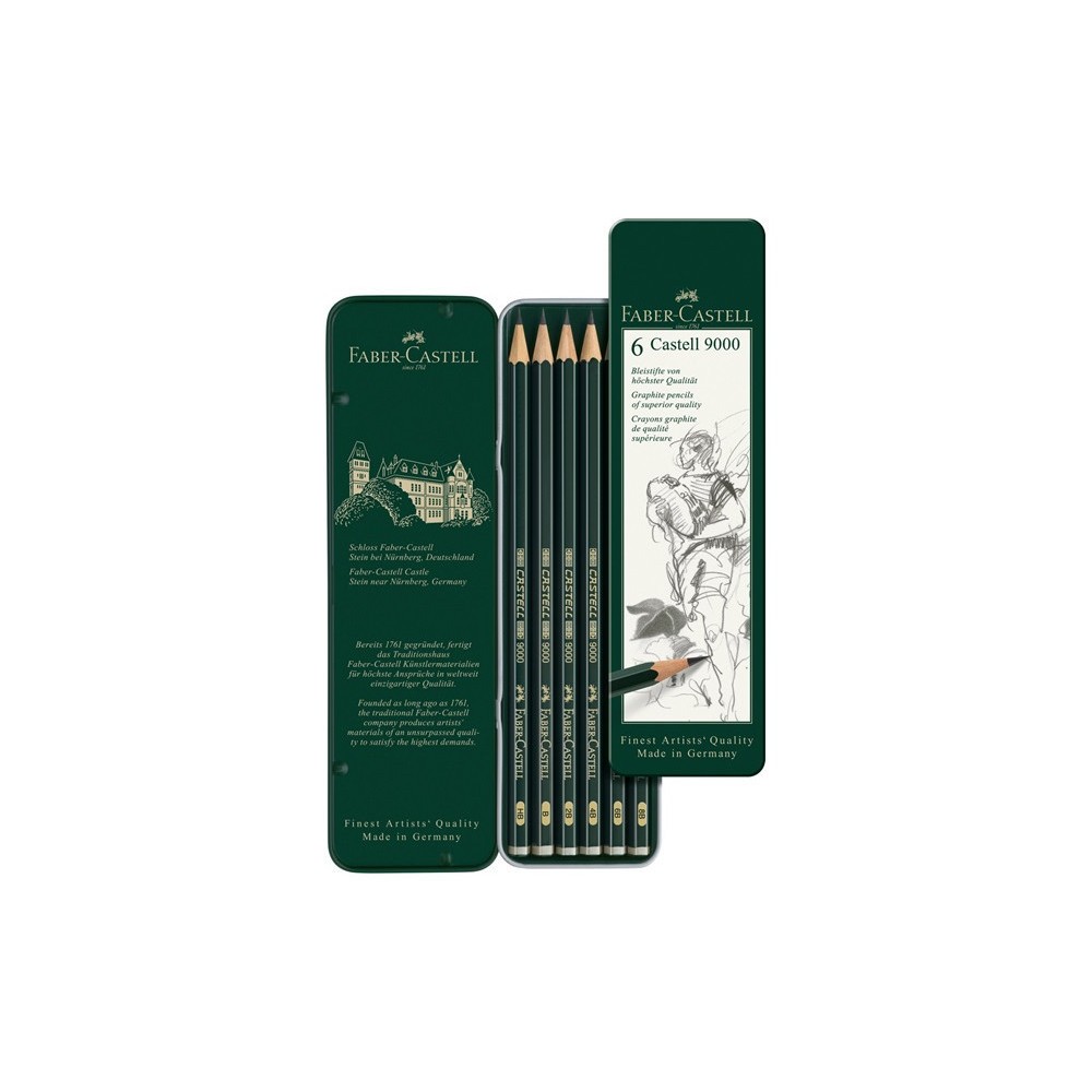 Castell 9000 graphite pencils in metal tin - Faber-Castell - 6 pcs.