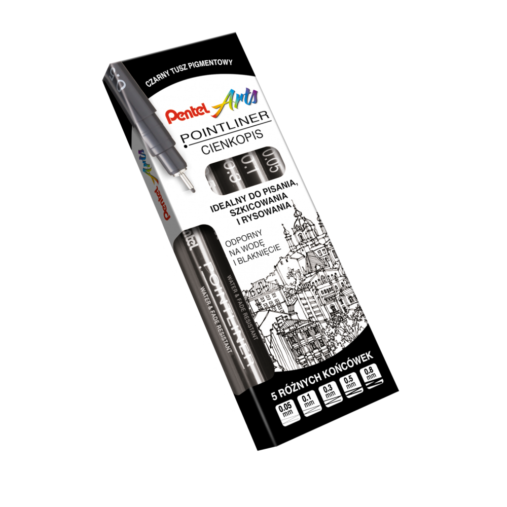 Pointliner calibrated fineliners set - Pentel - black, 5 pcs.