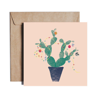 Kartka okolicznościowa - PiesKot - Christmas cactus tree, 14,5 x 14,5 cm