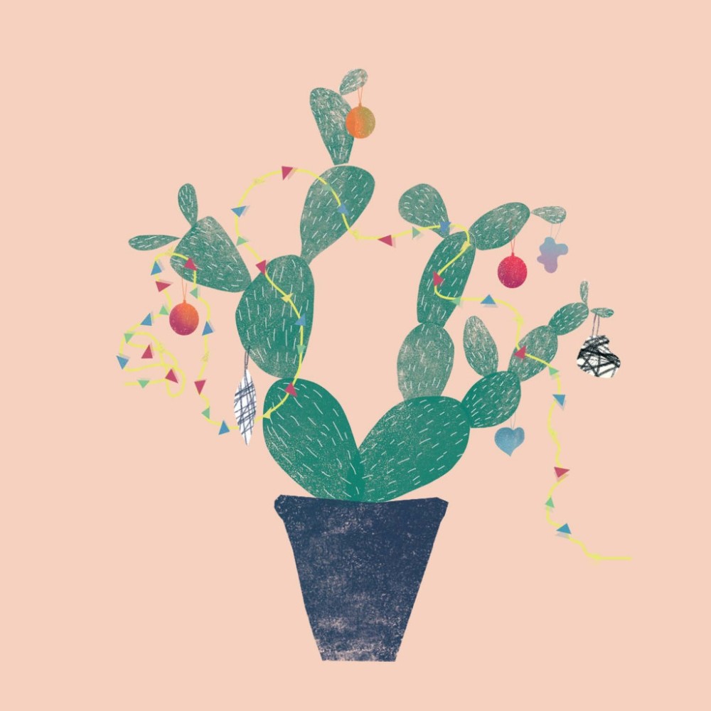 Kartka okolicznościowa - PiesKot - Christmas cactus tree, 14,5 x 14,5 cm