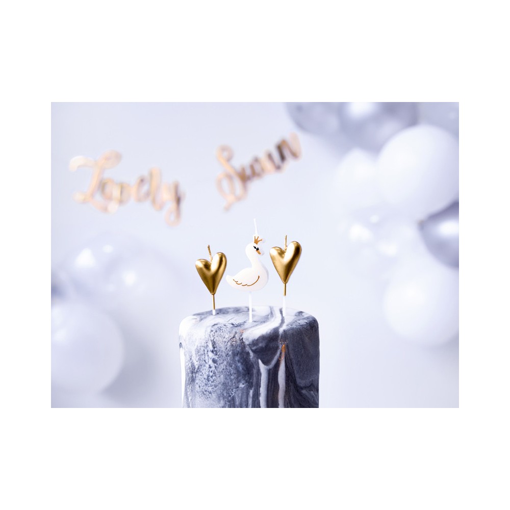Birthday candles Lovely Swan - white and gold, 6 pcs.