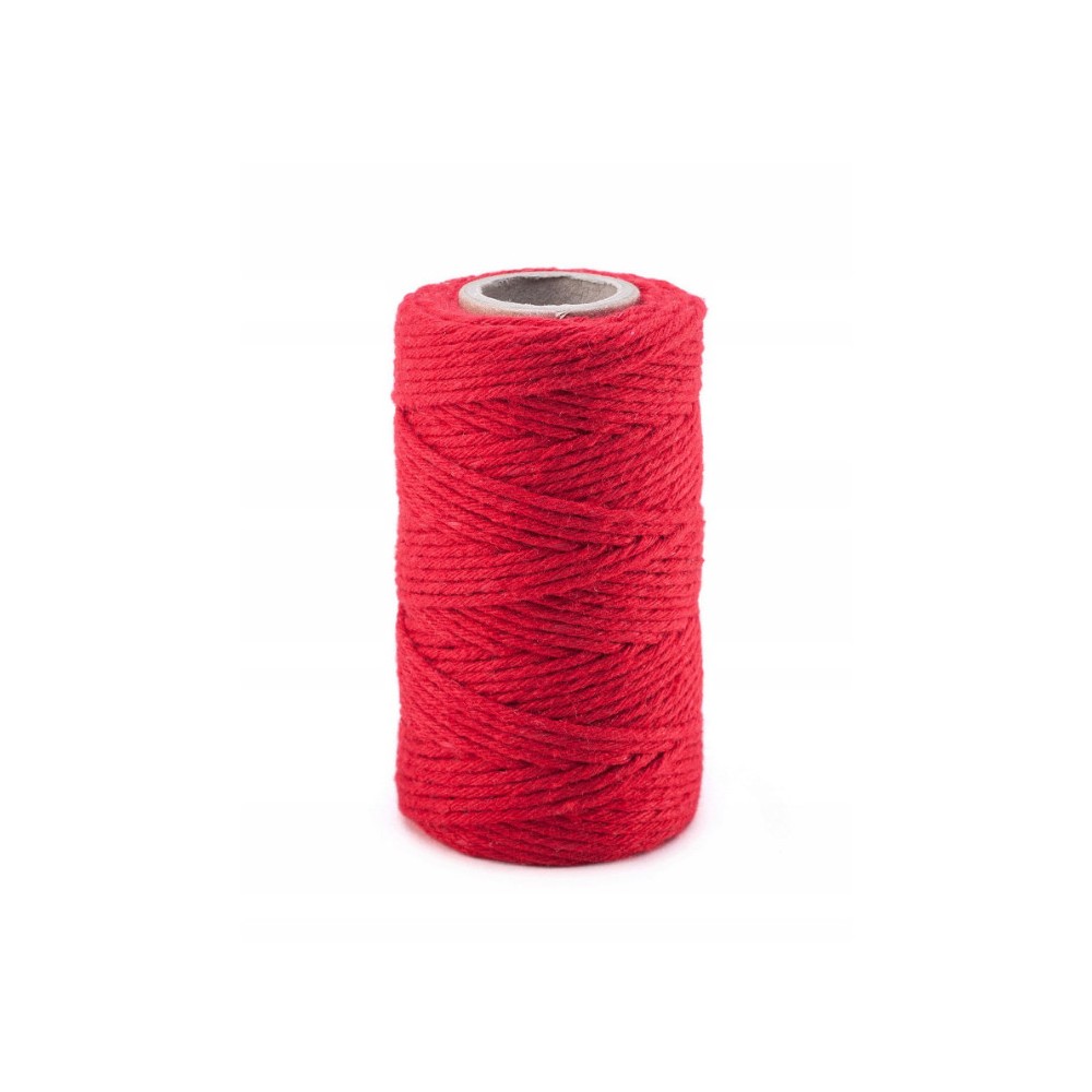Sznurek bawełniany do makramy - czerwony, 2 mm, 100 g, 70 m