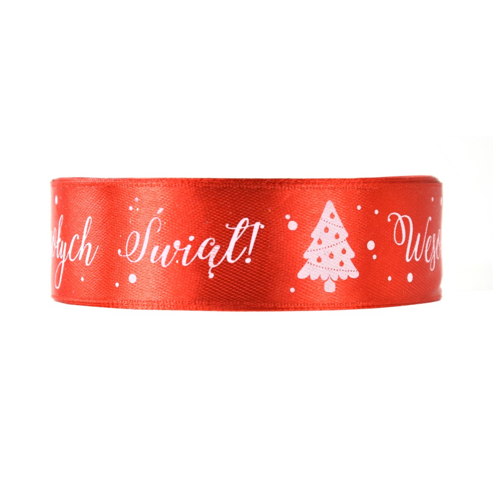 Satin ribbon 25 mm - Wesołych Swiąt FA76