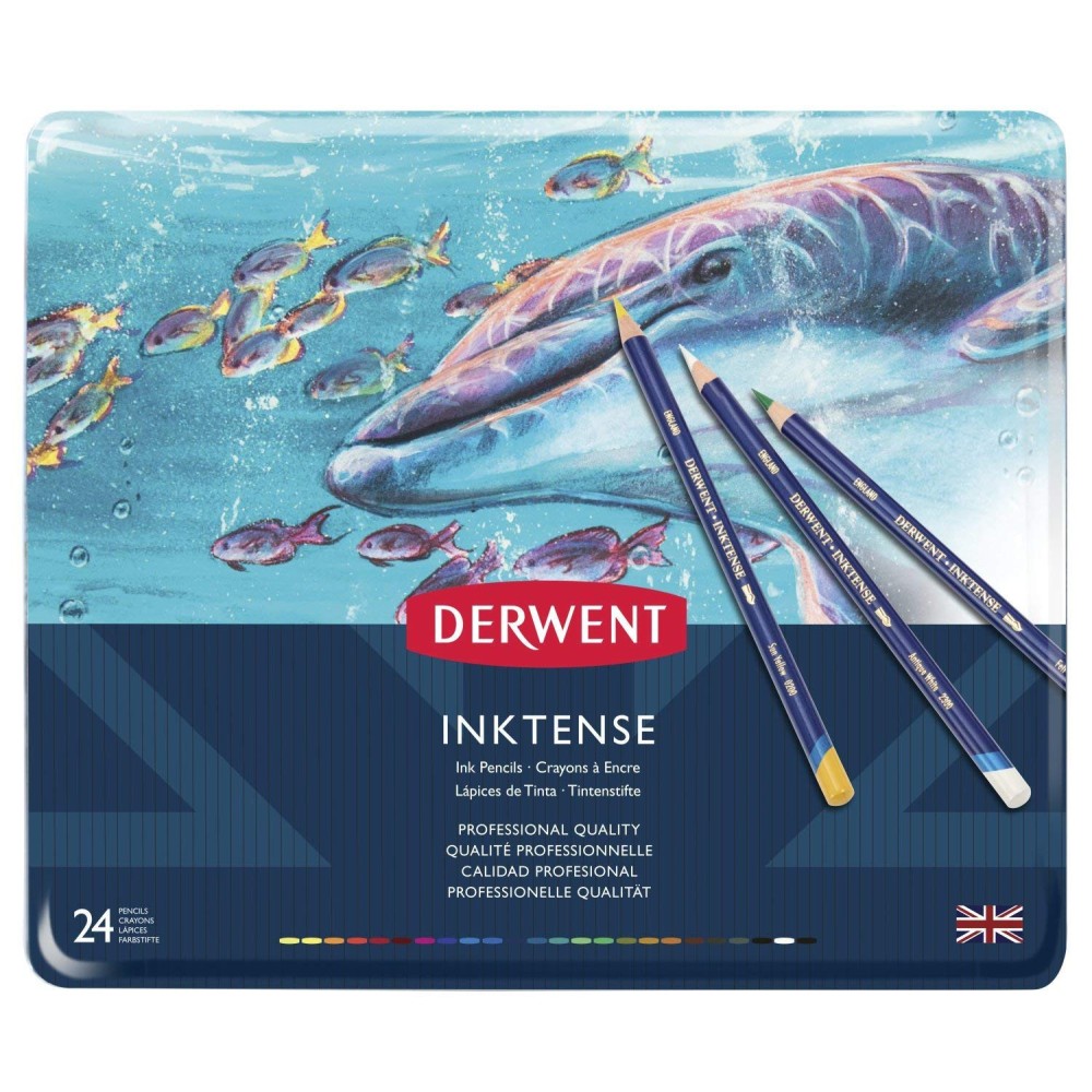 Inktense pencils set in metal tin - Derwent - 24 colors