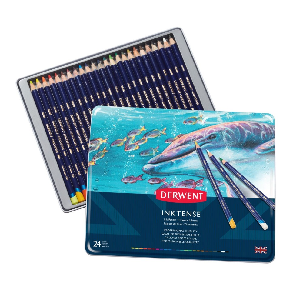 Inktense pencils set in metal tin - Derwent - 24 colors