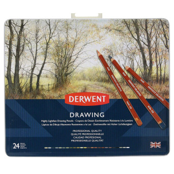 Zestaw kredek Drawing w metalowej kasecie - Derwent - 24 kolory