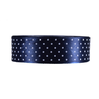 Polka Dot Ribbon - navy blue, 25 mm x 22 m