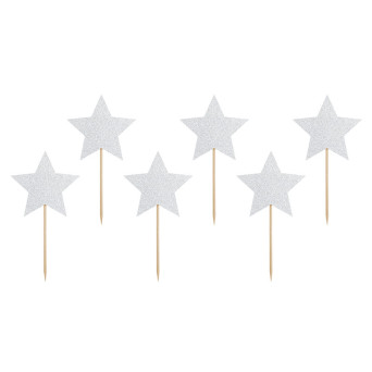 Muffins Stars toppers - silver, 6 pcs.