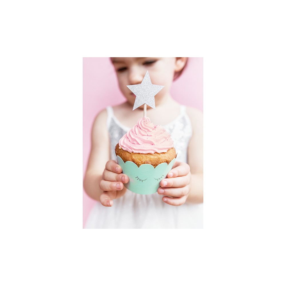 Muffins Stars toppers - silver, 6 pcs.