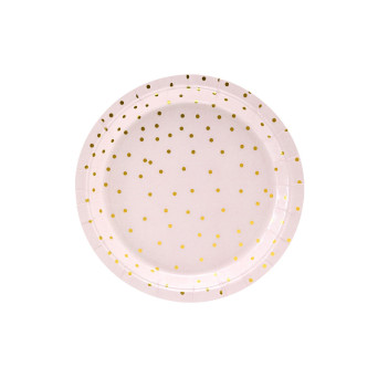 Dotted paper plates - white and gold, 6 pcs.