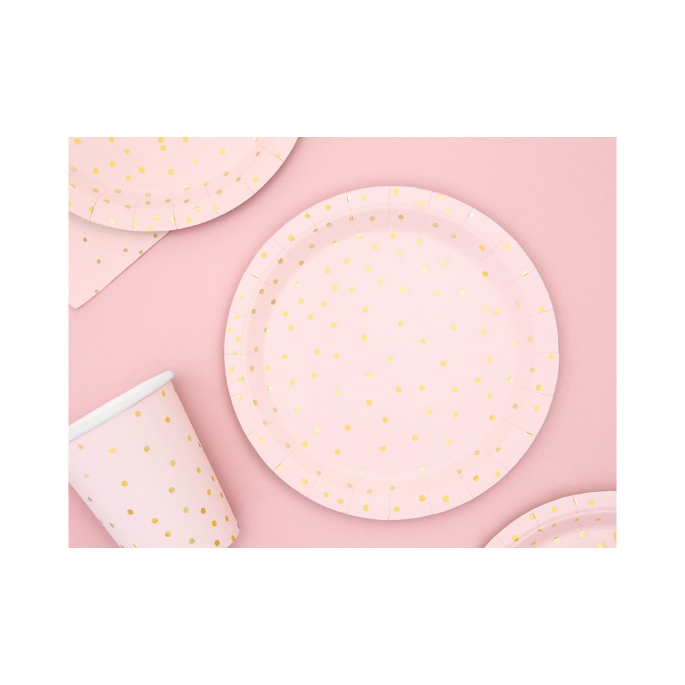 Dotted paper plates - white and gold, 6 pcs.