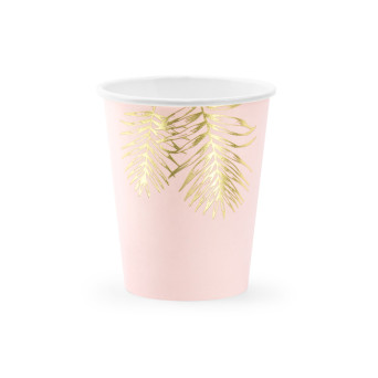 Paper cups Leaves - pink, 220 ml, 6 pcs.