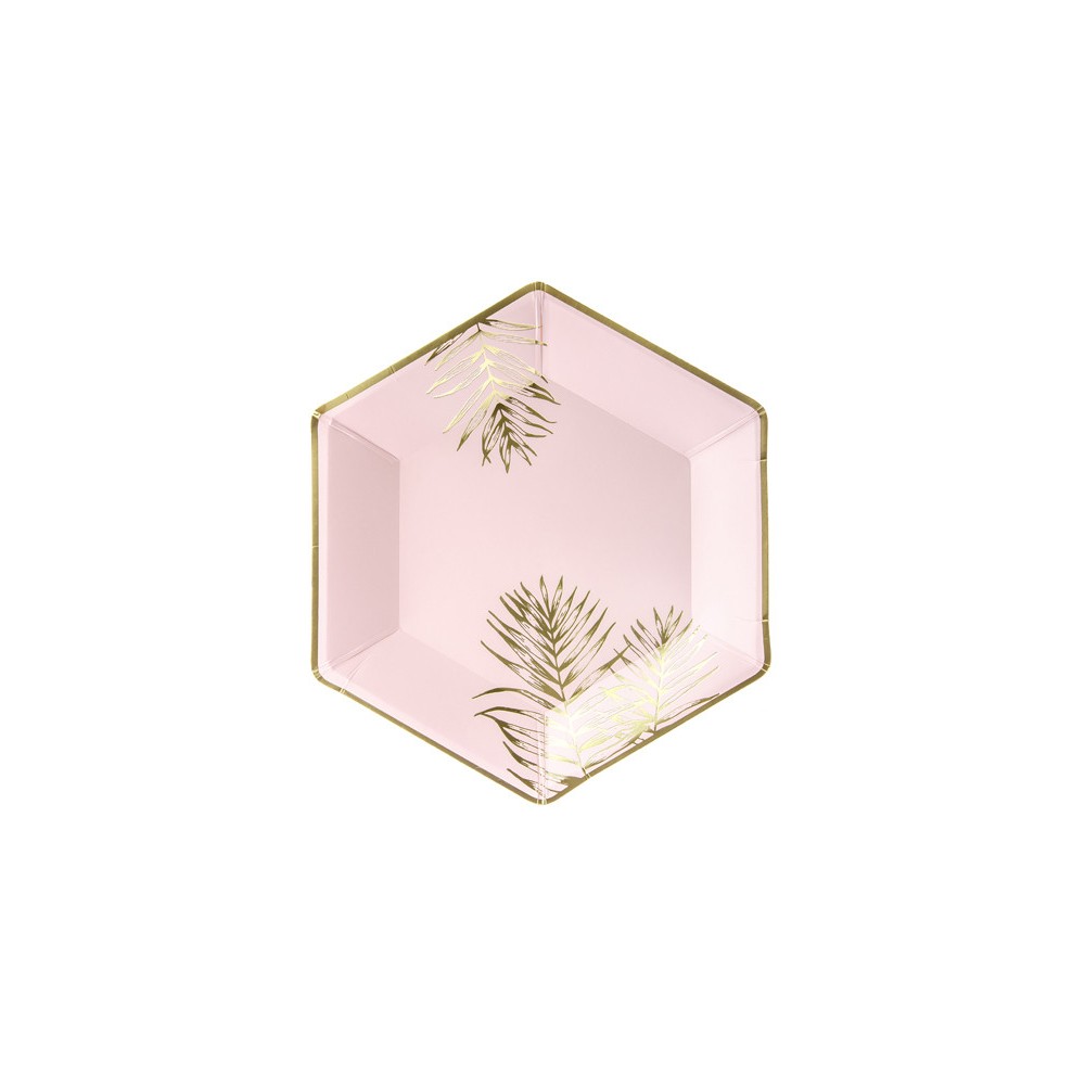 Paper plates Leaves - pink and gold, 6 pcs.