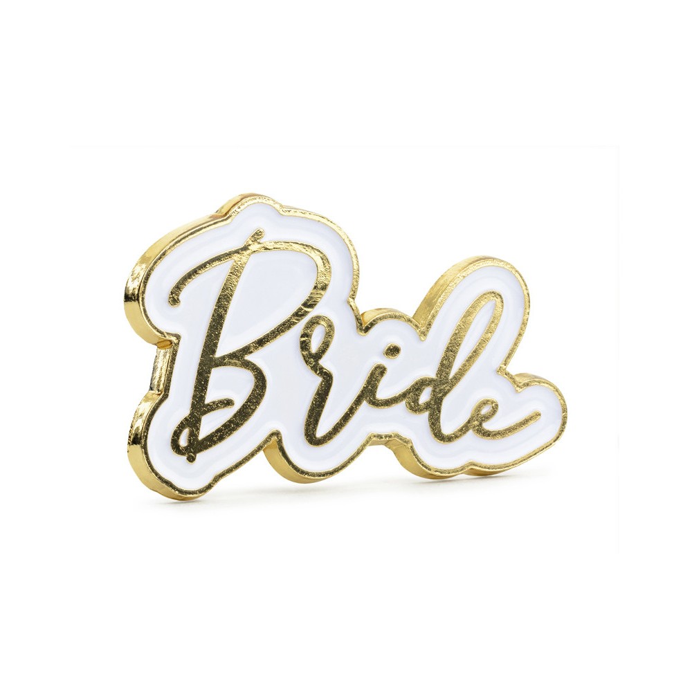 Bride enamel pin - white and gold, 3,5 x 2 cm