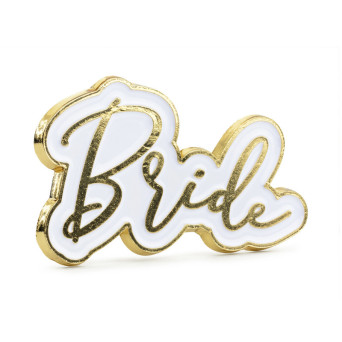 Przypinka Bride - biało-złota, 3,5 x 2 cm