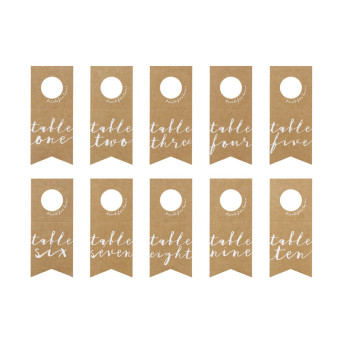 Bottles hangers, table numbers - kraft, 10 pcs.