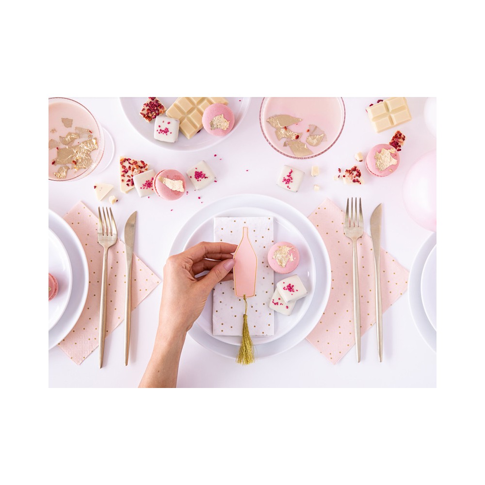 Place cards Bottles - pink and gold, 6 pcs.