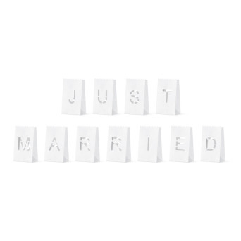 Lampiony, torebki na świeczki Just Married - białe, 11 szt.