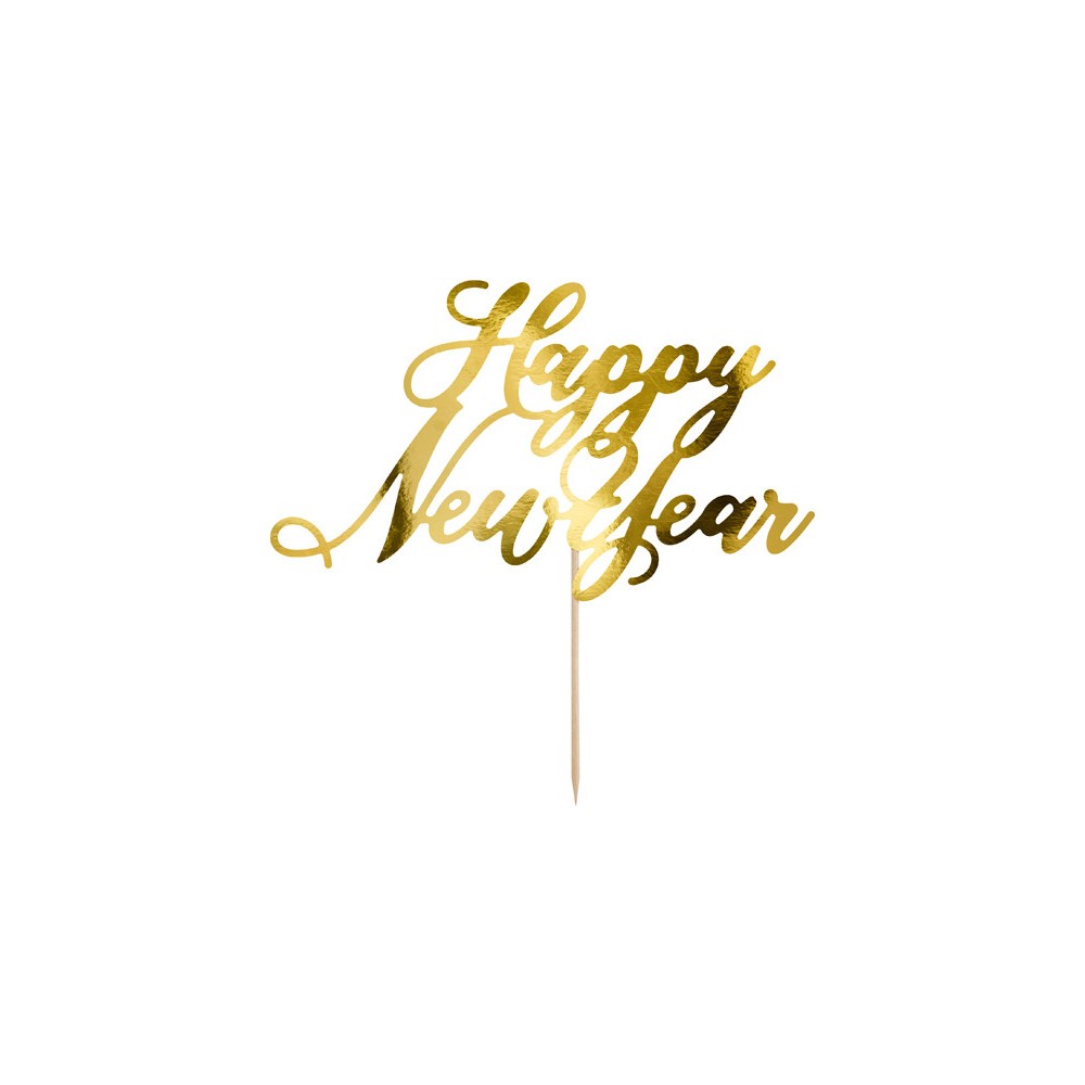 Topper na tort Happy New Year - złoty, 24 cm