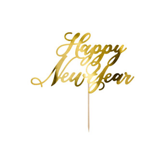 Cake topper Happy New Year - gold, 24 cm