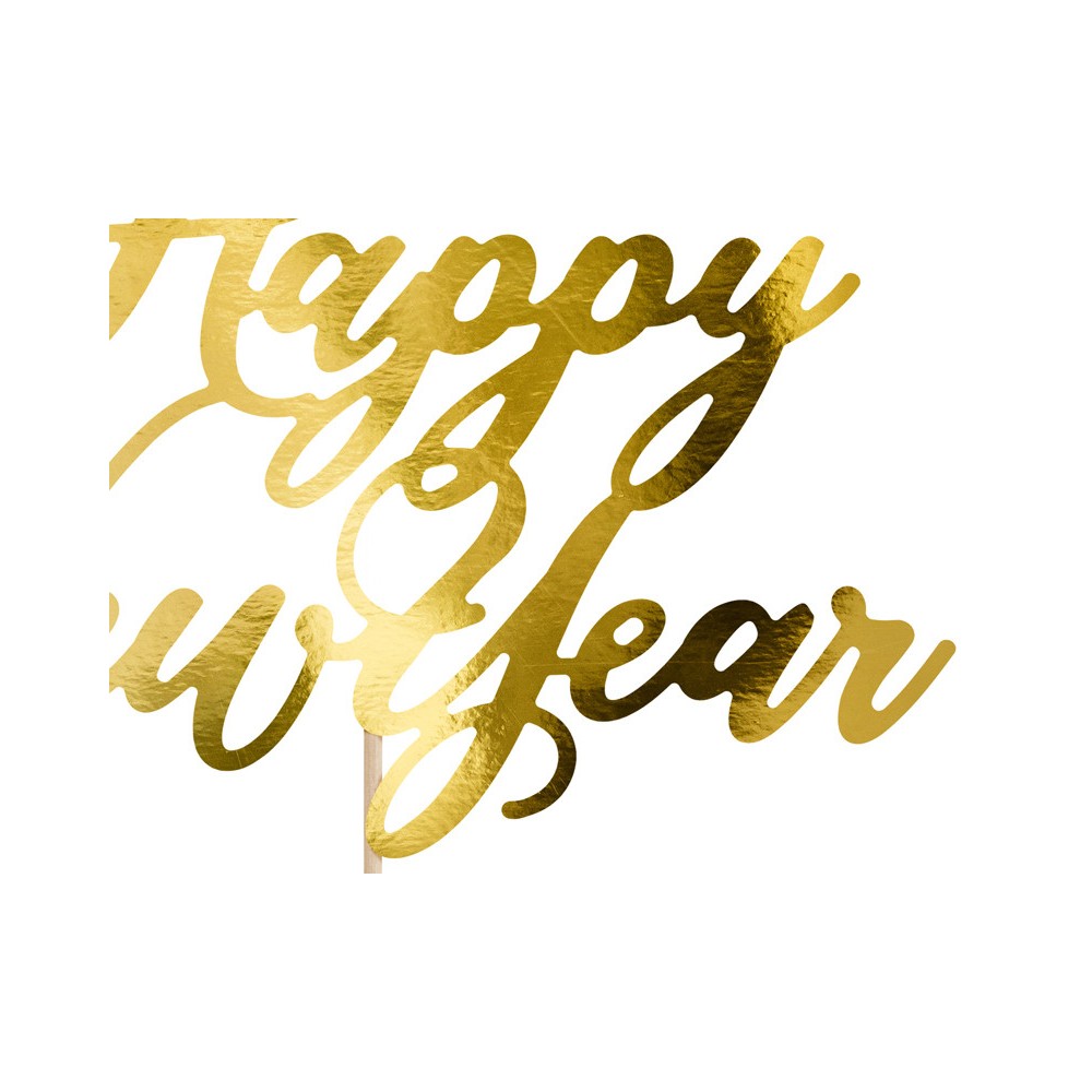 Topper na tort Happy New Year - złoty, 24 cm