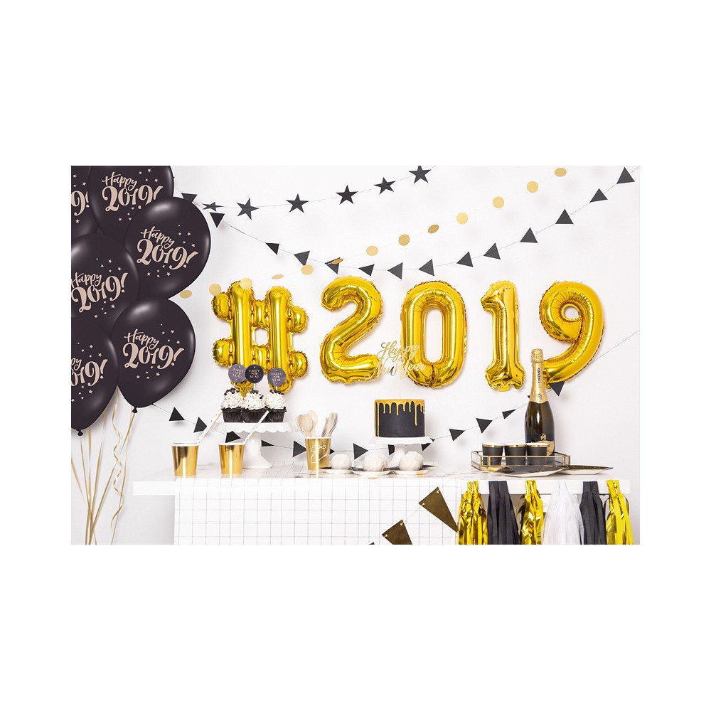Topper na tort Happy New Year - złoty, 24 cm