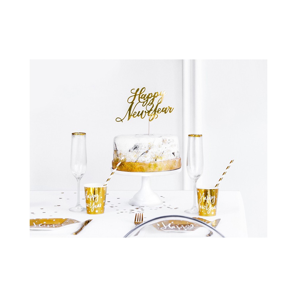 Cake topper Happy New Year - gold, 24 cm