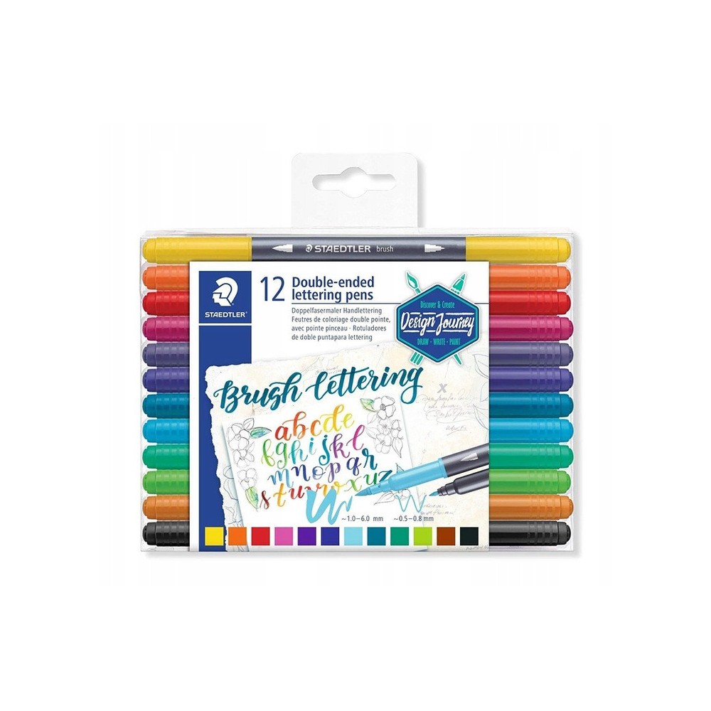 Pisaki dwustronne do Brush Letteringu - Staedtler - 12 kolorów