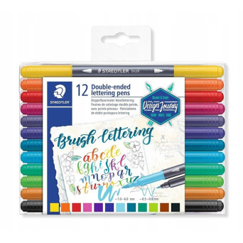 Pisaki dwustronne do Brush Letteringu - Staedtler - 12 kolorów