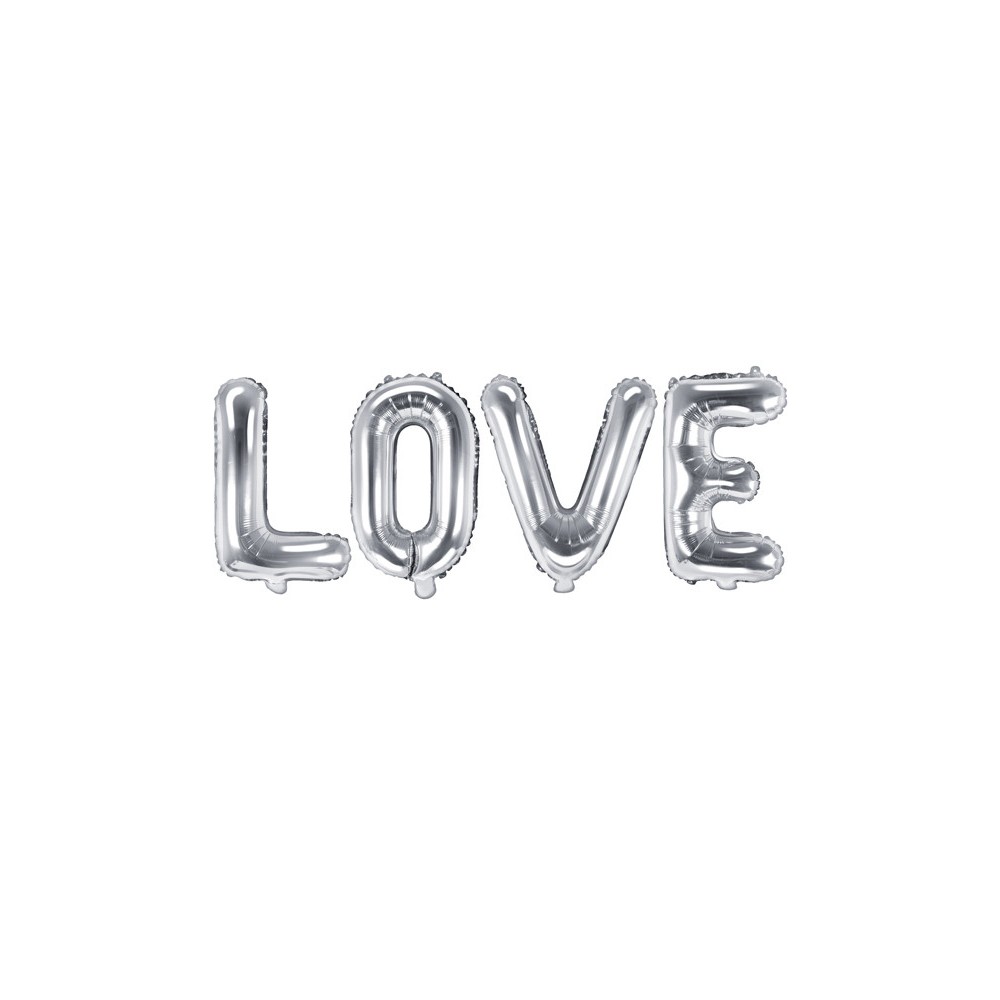 Foil balloon Love - silver, 35 x 140