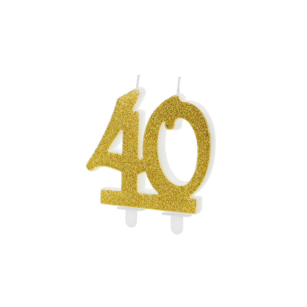 Birthday candle - number 40, glitter gold