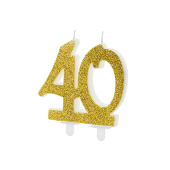 Birthday candle - number 40, glitter gold