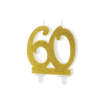 Birthday candle - number 60, glitter gold