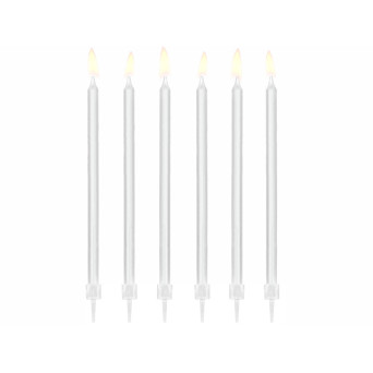 Plain birthday candles - white, 14 cm, 12 pcs.