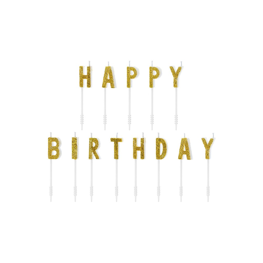 Birthday candles Happy Birthday - glitter gold, 13 pcs.