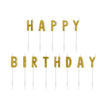 Birthday candles Happy Birthday - glitter gold, 13 pcs.