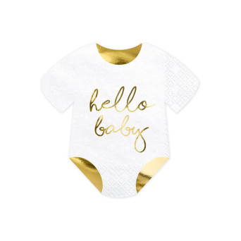 Hello Baby rompers napkins - white and gold, 20 pcs.