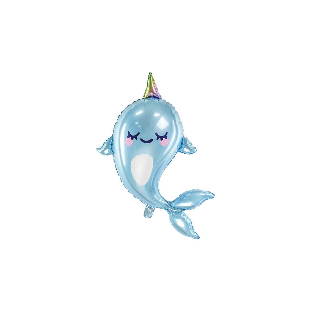 Foil balloon Narwal - blue, 53 x 87 cm